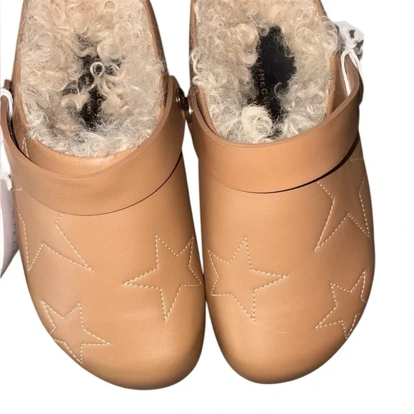 Stella McCartney Star Embroidered Clogs Slingback Sherpa Lining Tan Size 36 NWT - Picture 3 of 12